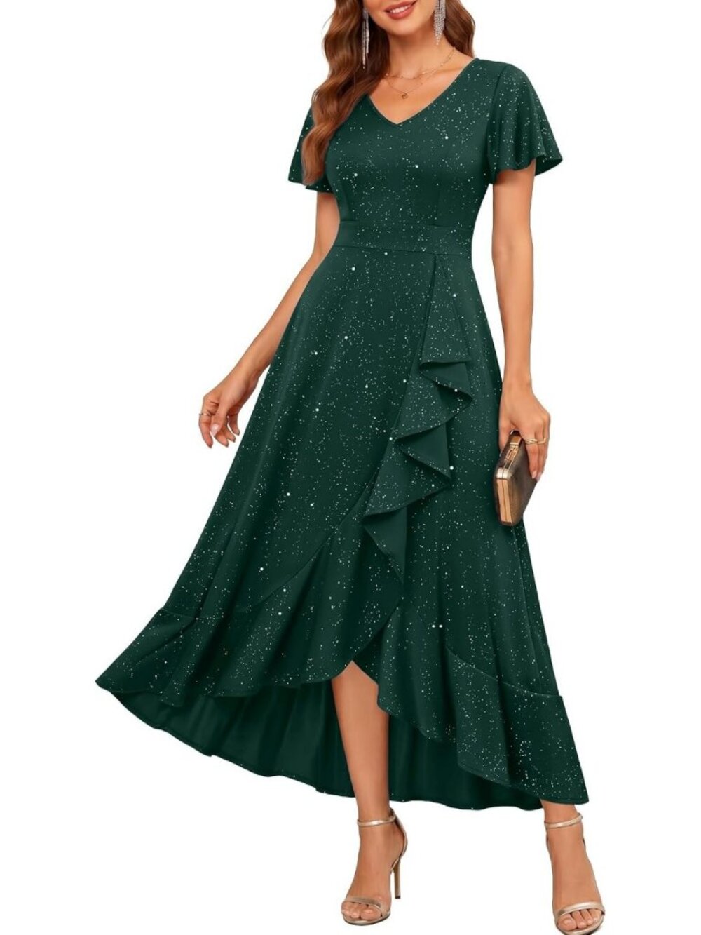 Glamorous Sequin High Low Cocktail Dress - Women's Formal Evening Party Wear